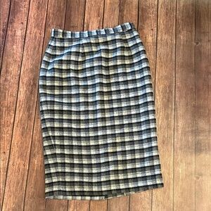 Vivien of Holloway Wool Blend Lined Plaid Pencil Skirt in Grey and Black Sz W30